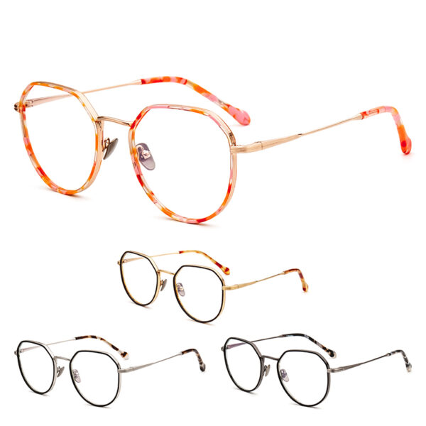 Europe Popular Computer Print Eyeglass Frames Multi-color Mosaic Panels Acetate & Metal Unisex Lightweight Full-Rim