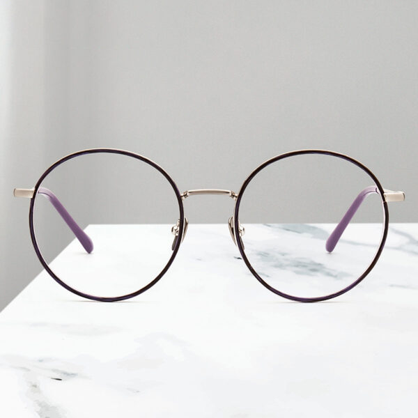 Europe Latest Designed Computer Print Eyewear Round Young People Metal Glasses Frames Mixed Acetate Lightweight Full-Rim Unisex