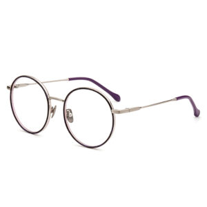 Europe Latest Designed Computer Print Eyewear Round Young People Metal Glasses Frames Mixed Acetate Lightweight Full-Rim Unisex