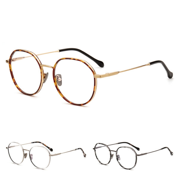 Computer Style Eyeglass Frames Round Metal & Mixed Acetate Lightweight Outdoor Use Unisex All Face Shapes