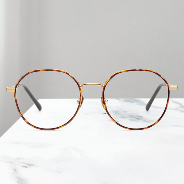 Computer Style Eyeglass Frames Round Metal & Mixed Acetate Lightweight Outdoor Use Unisex All Face Shapes