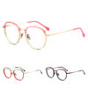 Europe Hollow-Carved Metal Computer Glasses Frames Latest Design for Adults Lightweight Outdoor Full Rim Round Mixed Acetate