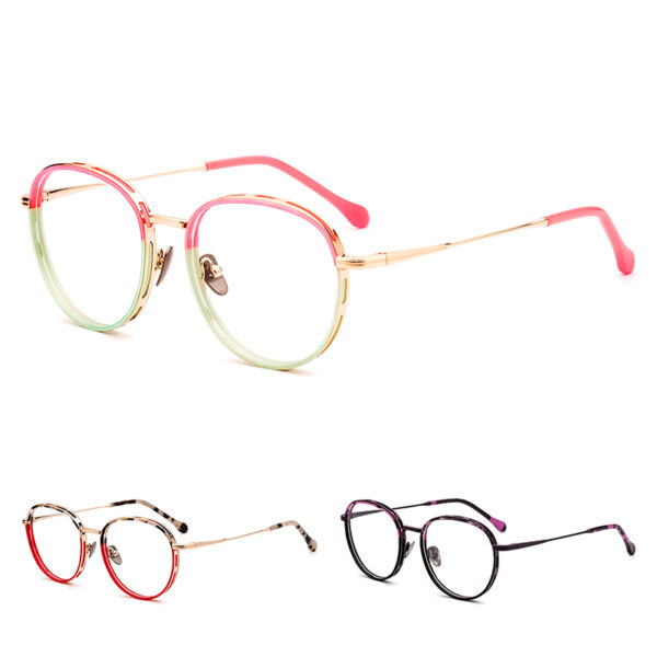 Europe Hollow-Carved Metal Computer Glasses Frames Latest Design for Adults Lightweight Outdoor Full Rim Round Mixed Acetate