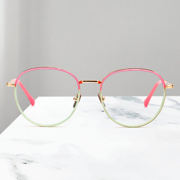 Europe Hollow-Carved Metal Computer Glasses Frames Latest Design for Adults Lightweight Outdoor Full Rim Round Mixed Acetate