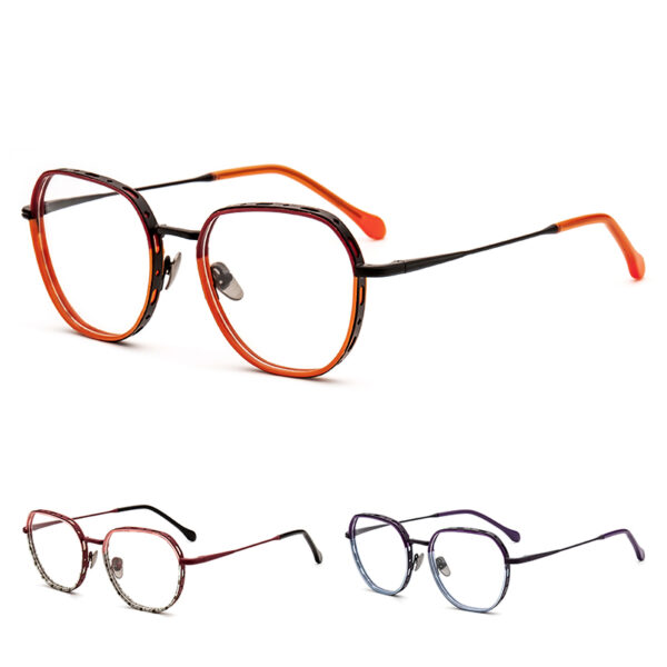 High-end Hollow Metal Acetate Eyeglass Frame Europe Fashion Plate Metal Glasses Frame Latest Designed Eyewear